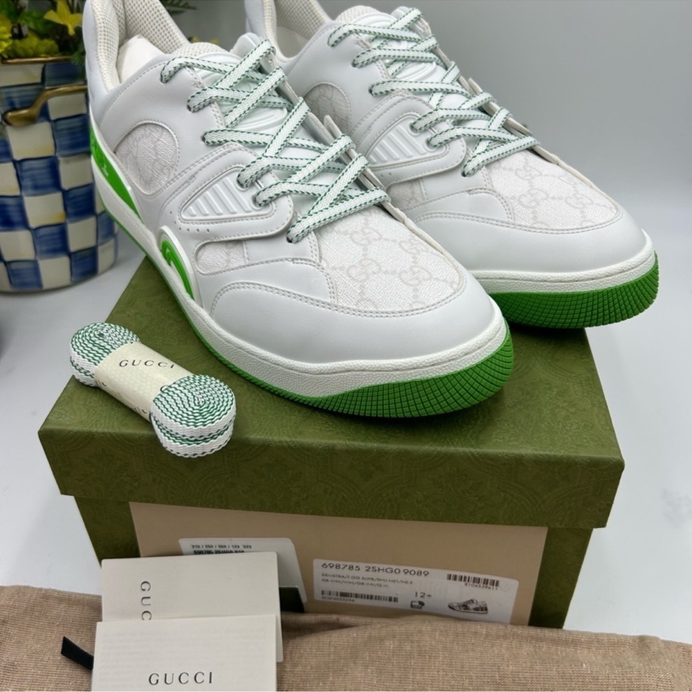 Men’s Gucci, GG demetra leather basket sneakers size 12.5 made in Italy - Picture 3 of 11